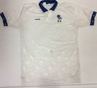Vintage Diadora Federazione Italiana Giuoco Calcio Ss Polo Shirt Jersey Size Xl