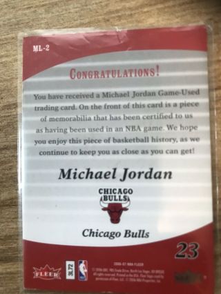 Fleer 2006 - 2007 Michael Jordan Names Of The Game Game Worn Jersey Card 2