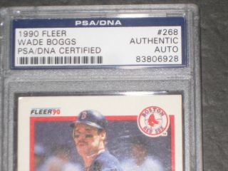 1990 Fleer WADE BOGGS Signed Baseball Card 268 PSA/DNA Authentic Autograph 2