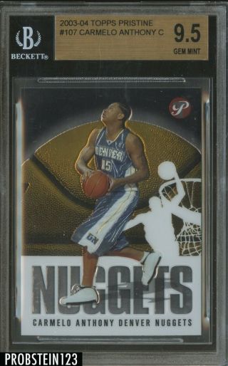 2003 - 04 Topps Pristine 107 Carmelo Anthony Nuggets Rc Rookie Bgs 9.  5 Gem