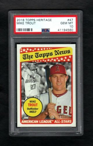 2018 Topps Heritage 47 Mike Trout Angels Psa 10 Gem