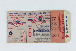 Vintage 1955 Baseball World Series York Yankees Ticket For Game 6