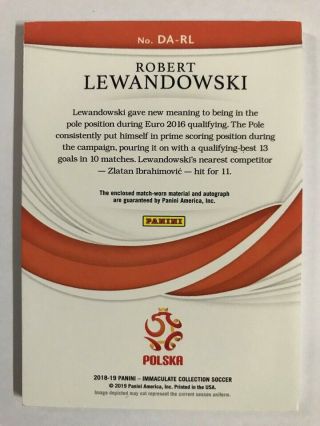 2018 - 19 Immaculate Jersey Number Dual Match Patch Auto : Robert Lewandowski 5/9 2