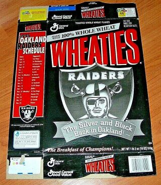 1995 Oakland Raiders Cereal With Commitment To Excellence & Full Schedule & Back