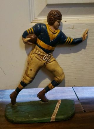 Vintage Football Player Cast Iron Figural Door Stop 9 "