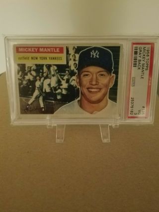 1956 Topps 135 Mickey Mantle Psa 3 Very Good Card