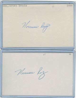 (2) Norman " Normie " Roy Index Card Signed 1950 Boston Braves Psa/dna 1928 - 2011