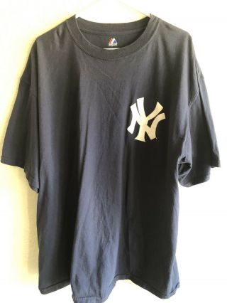 Babe Ruth 3 Ny Yankees Mens Majestic Dark Navy Name & Number T - Shirt 2xl Euc