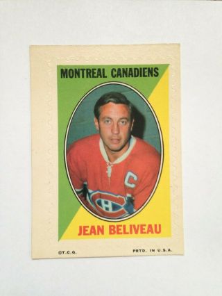 1970 - 71 Topps Hockey Jean Beliveau Montreal Canadiens Sticker Stamp