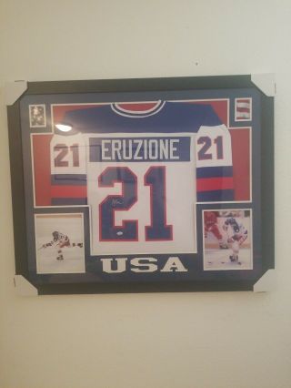Mike Eruzione Signed Team Usa " Miracle On Ice " 35 " X 43 " Custom Framed Jersey