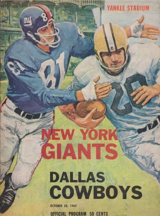 1963 Ny Giants Vs Dallas Cowboys Footbll Program Yankee Stadium