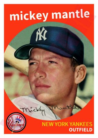 1959 Topps Mickey Mantle York Yankees Hof Custom Style Baseball Art Card