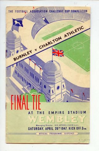 1947 Fa Challenge Cup Final Tie Football Soccer Programme Burnley V Charlton
