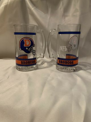 Denver Broncos Nfl Football Team Vintage Glass Draft Beer Mug Cups Set Of 2