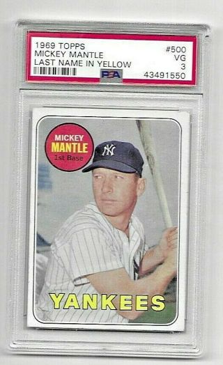 1969 Topps 500 Mickey Mantle Psa 3 Vg Decently Centered Yellow Name