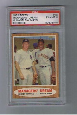 1962 Topps 18 Mickey Mantle Psa 6 Ex - Mt Willie Mays Manager 