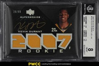 2007 Upper Deck Black Kevin Durant Rookie Rc Auto Patch /99 106 Bgs 8 (pwcc)