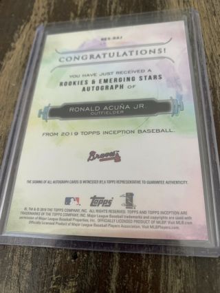 Ronald Acuna Jr.  2019 Topps Inception On Card Auto ’d 104/125 Atlanta Braves 2