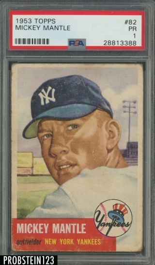 1953 Topps 82 Mickey Mantle Yankees Hof Psa 1 Pr