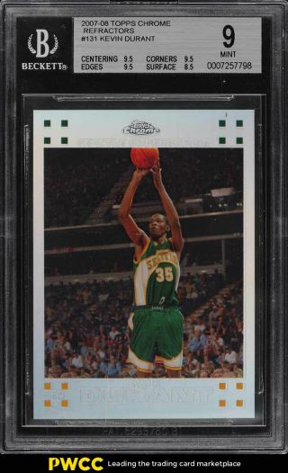2007 Topps Chrome Refractor Kevin Durant Rookie Rc /1499 131 Bgs 9 (pwcc)