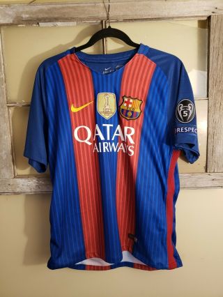 Nike Barcelona Neymar Jr 2016 Home Soccer Jersey Large Football Fifa Champion