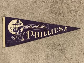 1950s Philadelphia Phillies Baseball Pennant Pilgrim Logo Ad Flag Ex Purple 29 "