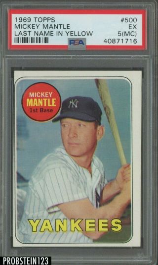 1969 Topps 500 Mickey Mantle York Yankees Hof Psa 5 Ex (mc)