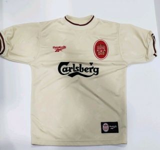 Liverpool Football Shirt 1996 - 97 Reebok Cream Soccer Jersey Carlsberg Size 34/36