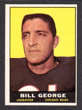 1961 Topps Football 16 Bill George Wake Forest Chicago Bears Ex - A