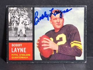 Hof 1962 Topps 127 Bobby Layne Autograph Hall Of Fame Steelers D.  1986 Auto