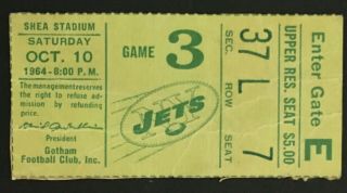 1964 Nfl Shea Stadium First Year Football Ticket York Jets Vs Raiders
