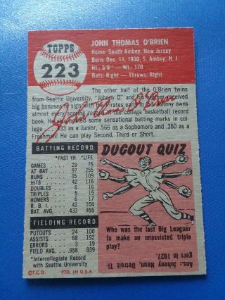 1953 223 JOHN O ' BRIEN TOPPS PITTSBURGH PIRATES BASEBALL CARD. 2