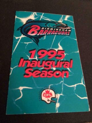 1995 Birmingham Barracudas Cfl Canadian Football Pocket Schedule Inaugural Year