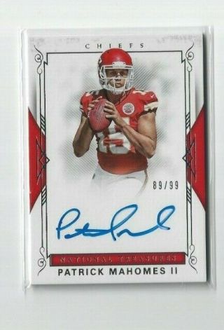 Nm/mint 2017 National Treasures Patrick Mahomes Ii Rookie Autograph 89/99 Rs - 2pm