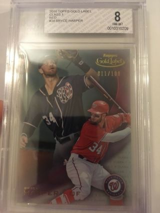 2016 Bryce Harper Topps Gold Label Class 1 Red Card 11/100 Bgs 8