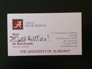 Dr Ken Ozzello Autograph Alabama Crimson Tide Director Of Bands Business Card