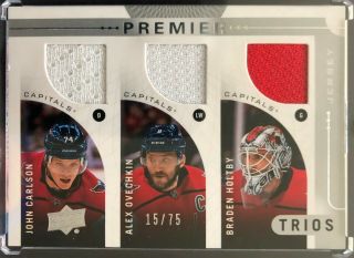 17 - 18 Ud Premier Trios Jerseys_ovechkin/holtby/carlson_15/75_washington Capitals