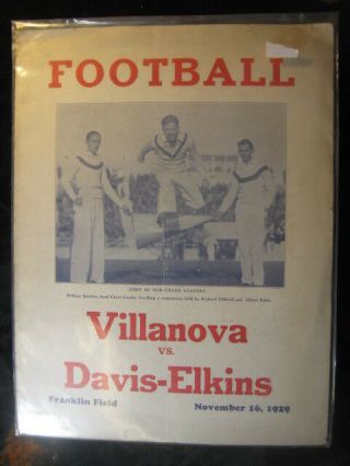 Vintage Nov 16,  1929 Villanova Vs Davis - Elkins Football Program Franklin Field