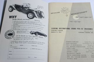 Sebring International Grand Prix of Endurance Noon to Midnight Race 1952 Program 8