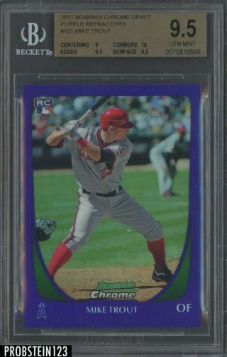 2011 Bowman Chrome Purple Refractor 101 Mike Trout Angels Rc Rookie Bgs 9.  5