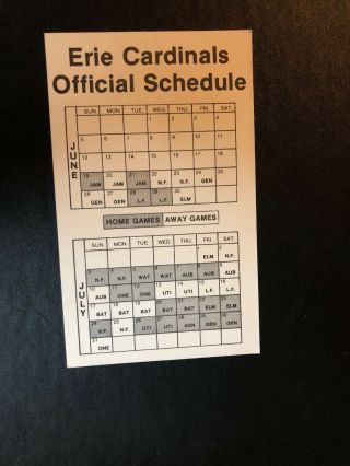 1988 Erie Cardinals Minor League Baseball Pocket Schedule Card