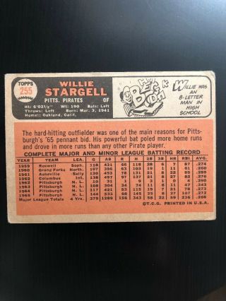 1966 Topps Willie Stargell Pittsburgh Pirates 255 Baseball Card 2