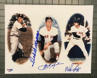Ted Williams Carl Yastrzemski & Wade Boggs Signed 8x10 Photo Psa/dna Loa Red Sox