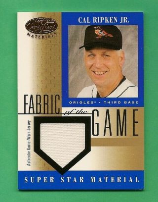 Cal Ripken Jr.  " Orioles " 2001 Leaf Certified Fabric Of The Game " Game Worn "
