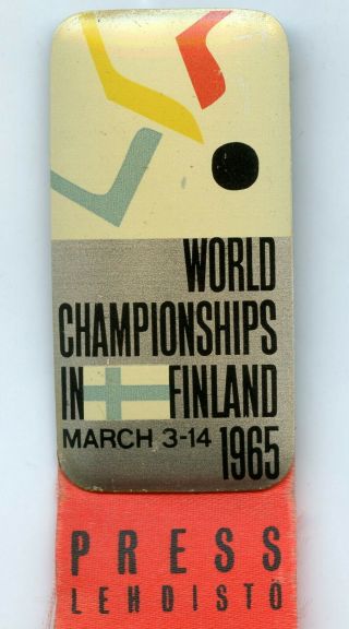 Finland World Ice Hockey Championships 1965 Press Official Pin Badge Grade