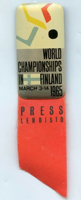 Finland World Ice Hockey Championships 1965 Press Official PIn Badge Grade 2