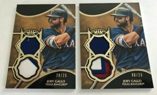 (2) 2019 Topps Tier One Joey Gallo Game Dual Patch 06 And 20/25 Rangers