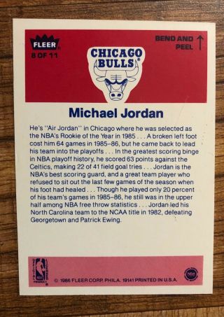 1986 - 1987 Fleer Basketball Complete Sticker Card Set 143/144 Michael Jordan NM, 4