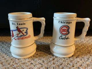 Vintage Mlb Ceramic Steins Chicago Cubs And St.  Louis Cardinals 1957 Logos Rare