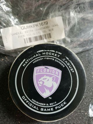 Keith Yandle Florida Panthers 2017 - 18 Goal Puck - Fla Hockey Fights Cancer